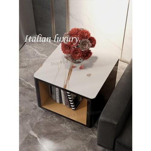Italian Style Sofa Side Table Light Luxury Corner Table Bedside Table Modern Minimalist Marble Small Square Table Nordic Living