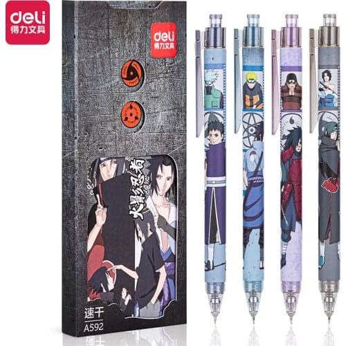 Deli A592 Naruto student gel pen 0.5mm quick action full needle tube black (4 pieces / box)
