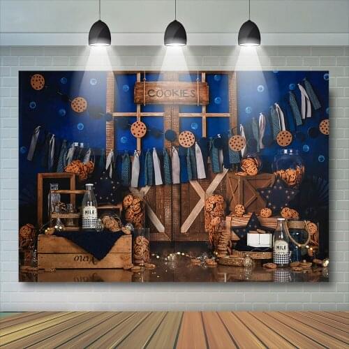 Wood door Photography Dark Blue Photography Backdrop wood box Decorations blue curtain milk bottle Background Photobooth