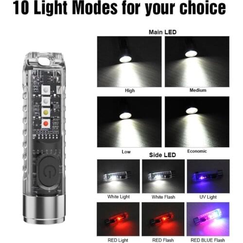 Keychain Flashlight TypeC Super Flashlight Fluorescent Transparent Max.400LM USB Charging Torch Osram Waterproof Key Chain