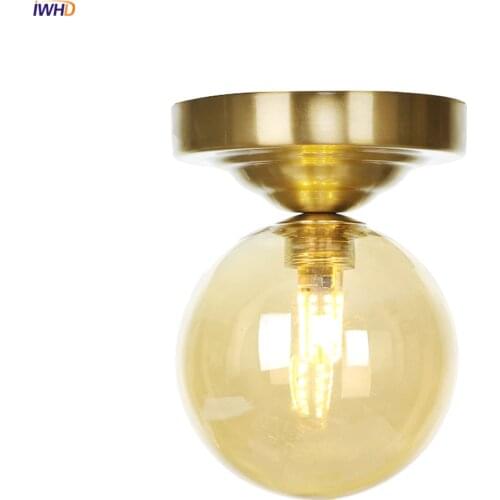 IWHD Little Glass Ball LED Ceiling Light For Living Room Kitchen Plafon LED Nordic Style Copper Ceiling Lamp Lampara Techo