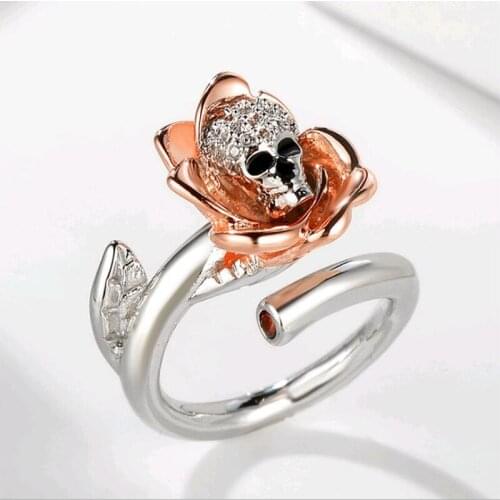 Jingyang Austrian Gothic skull Rose Silver Color Rings For Women Girl Fashion Engagement Shiny Crystal Jewelry Trendy Love Gift