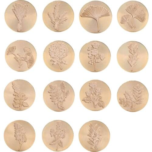 Round Plants Grasses Flowers Wax Sealing Stamp Head w/o Handle Copper Seal Stamp for Wedding Invitation Craft Making Tools Decor