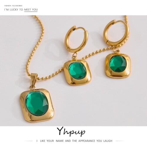 Yhpup 316L Stainless Steel Cubic Zirconia Pendant Necklace Temperament Metal 18 K Square CZ Collar Necklace Anniversary Gift