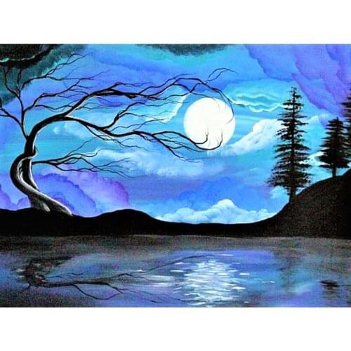 LaoJieYuan 5D Diy Diamond Painting Tree Moon Cross stitch Kit Full Square Diamond Embroidery Mosaic Picture of Rhinestone