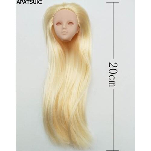 Light Golden Long Hair Soft Plastic Practice Makeup DIY Doll Head For 11.5" Doll Heads For 1/6 BJD Practicing Head Without Eye