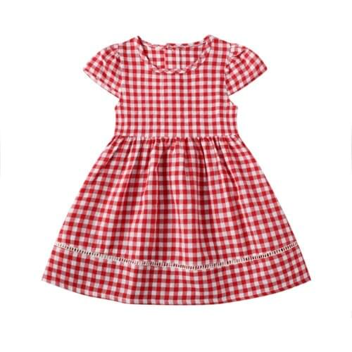 Summer Baby Girls Dress For Childrens Clothing Hot Selling Cotton Short-sleeved Plaid Princess Dresses