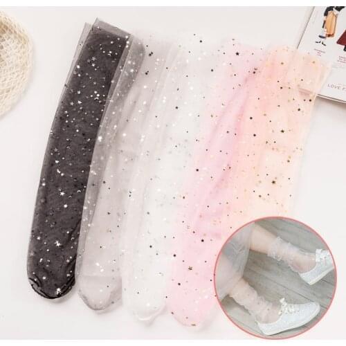 Summer Lace Ankle Tulle Socks Women Transparent Sexy Dot Ultra-thin Elastic Mesh Chiffion Female Shiny Stars Moon Fishnet Socks