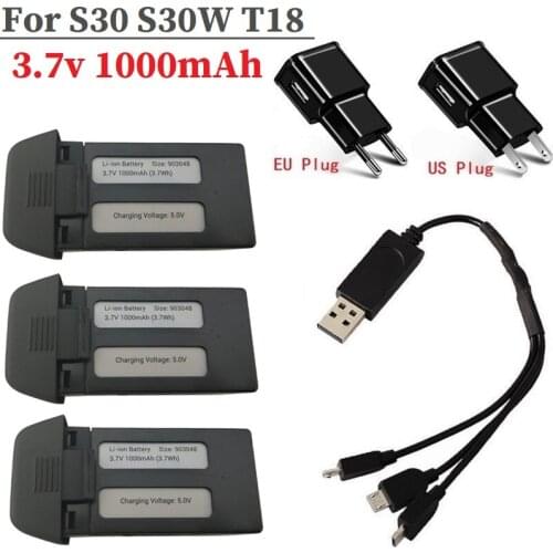 3.7V 1000mAh Lipo Battery with charger Set For SJRC S30W S30 T18 Drone RC Quadcopter Spare Parts for S30W Rechargeable Battery