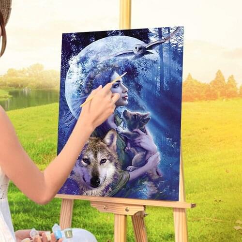 Moon And Wolf Paint By Numbers Set Acrylic Paints 50*70 Picture By Numbers Photo Home Decor For Adults Handicraft Wholesale