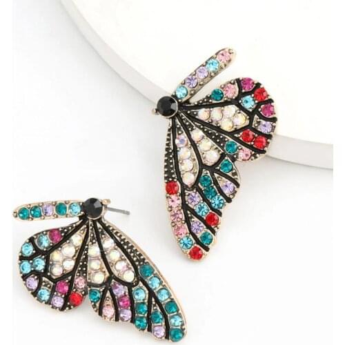 Cute Full Rhinestone Butterfly Stud Earrings for Women Girl Insect Earring Statement Wedding Party Jewelry New Year Gift