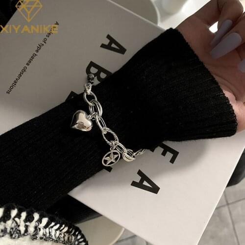 XIYANIKE 925 Sterling Silver Love Heart Star Pendant Multilayer Bracelet Women Fashion Retro Thai Minimalist Jewelry Accessories