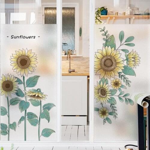 Bathroom Anti-peep Sticker Door Paste Bathroom Glass Film Anti-walking Fresh Sunflower Balcony Window Decor Decals Home Decor