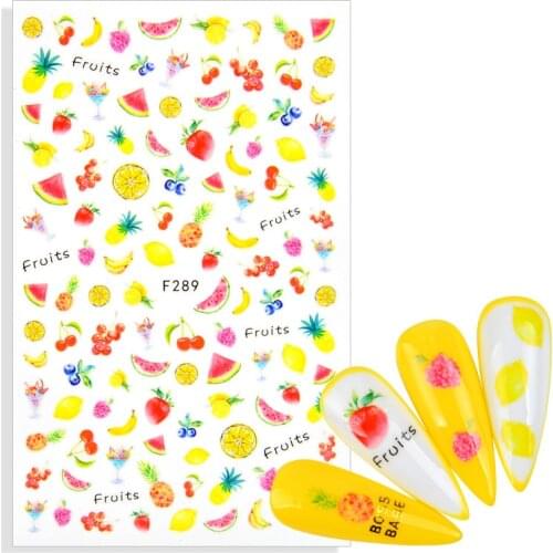 1 Sheet Fruit Stickers For Nails Lemon Watermelon Cherries Strawberry Banana Adhesive Stickers For DIY Summer Nail Decorations