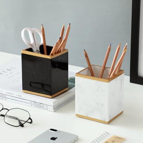 Resin marbelize Pen holder Desk Stand cup for kids pencil holder organizer School Office cute Desktop Home Decor