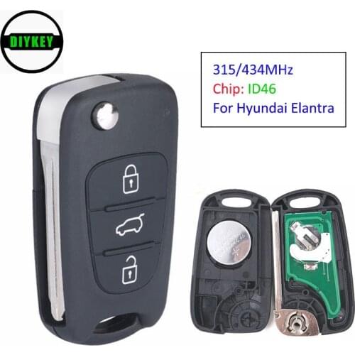 DIYKEY New Uncut Folding Remote Key Fob 3 Button 434MHz /315MHZ ID46 Chip for New Hyundai Elantra 2011 2012 2013