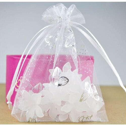 Wholesale 50pcs/lot Butterfly White Organza Bags 9x12cm Wedding Favor Candy Gifts Jewelry Packaging Bag Pouch Christmas Gift Bag