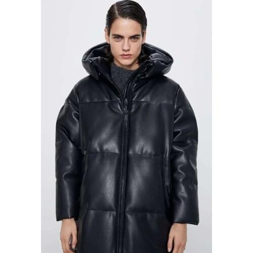 2021 Winter Women Thicken Warm Faux Leather Hoodie Parkas Zipper Oversize -20 Coat Female Outwear Tops Casual Loose Overcoat