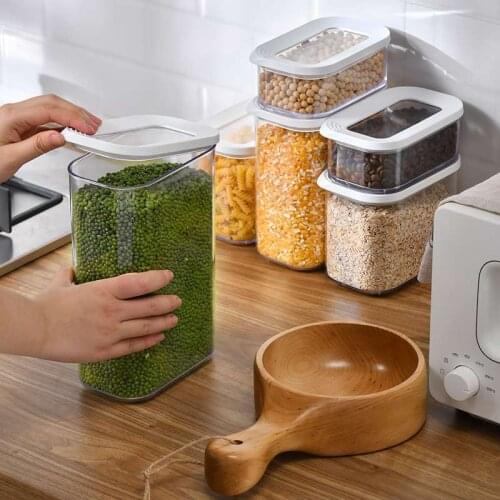 Plastic airtight jar kitchen storage box white lid food jar fresh-keeping transparent container Gift sticker kitchen storage