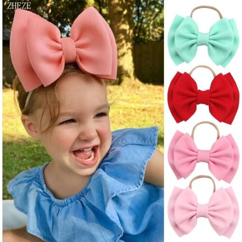 Cute 6"Double Layer Bow Headband Girls Solid Color Nylon Elastic Headwear Children Hairband Festival Hair Accessories