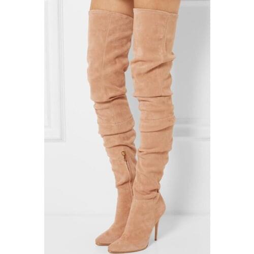 New stylish ladies thigh high boots black gray stretch boots women autumn winter shoes sexy pointed toe high heels long boots