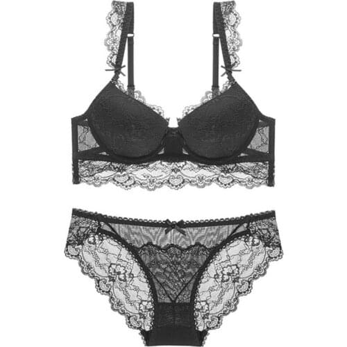 Sexy Lace Bra set Bralette Wire Thin Mesh Women Panties Underwear Women Push Up Lingerie Set