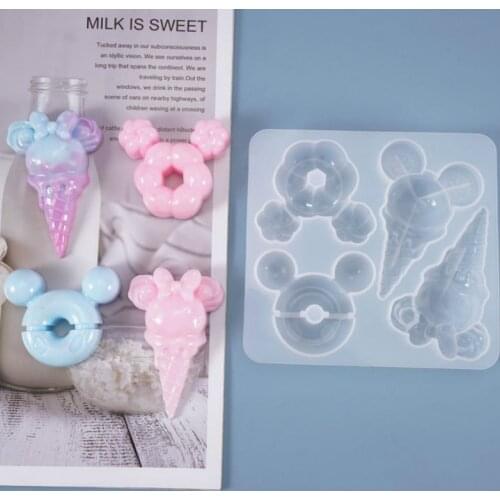 Ice Cream Cookies Silicone Mold (4 Cavity) Kawaii Food Keychains Cabochon DIY Decoden Supplies Sweet Deco Resin Craft