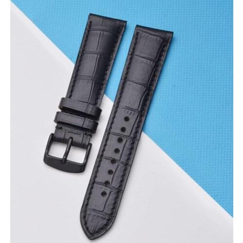 BISONSTRAP Alligator Embossed Cowhide Leather Replacement Strap for Men Women,14mm 18mm 19mm 20mm 21mm 22mm Black Buckle