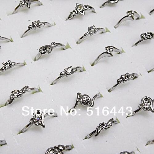 Big Promotion 50pcs Czech Rhinestones Silver Plated Women Rings Wholesale Fashion Jewelry Lots A-066