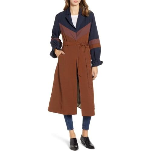 OUMEA Women Autumn Winter Colorblock Trench Kimono Dress Casual Windbreaker Elegant Party Kimono Plus Size Outwear For Women