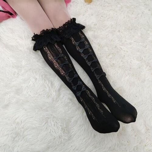 1Pair Japan Anime Cosplay Bowknot Loose Socks Lace Maid Knee Highs Lolita Socks