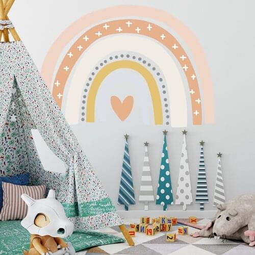 42*55cm Wall Sticker Trendy Bohemia Pink Rainbow Paste Wall Sticker Art Sticker Bohemian Wallpaper Girl Child Bedroom Home Decor