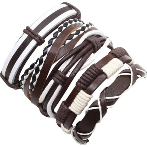 5-6pcs/set New Arrival Fashion Femme Homme Female Cuff Wrap Mens Owl Cross Charm Genuine Leather Women Bracelets Men Jewelry