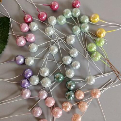 50pcs Mini Pearl Plastic Berries Artificial Flowers Fruit Stamens Cherry for Wedding Christmas DIY Gift Box Wreaths Decoration