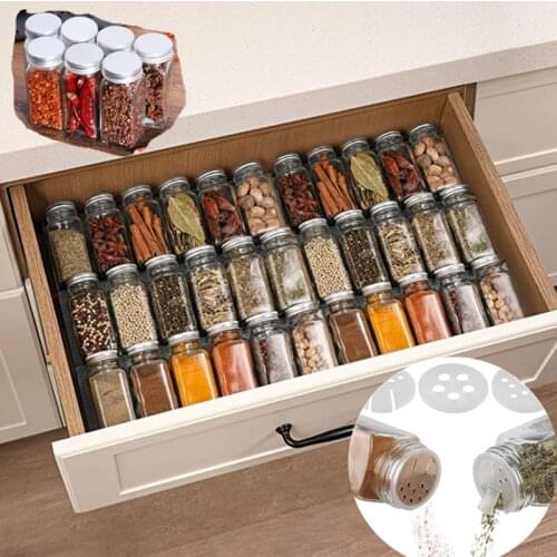 8Pcs Glass Jars Empty Square Spice Bottles - Shaker Lids and Airtight Metal Caps