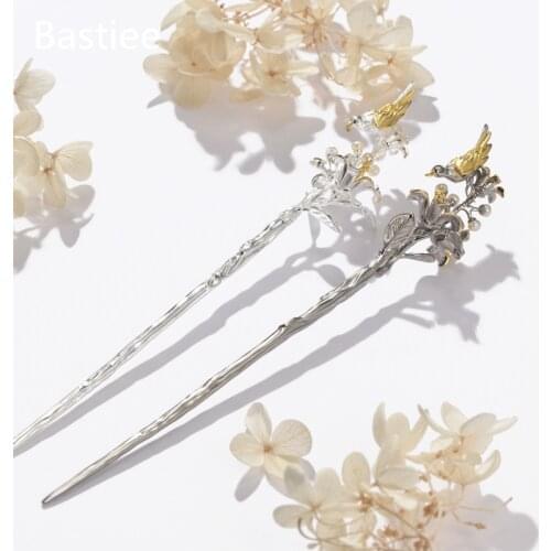 Bastiee Bird Branch 925 Sterling Silver Hair Stick Pearl Women Wedding Jewelry Luxury Hairpin Hair Step Shake