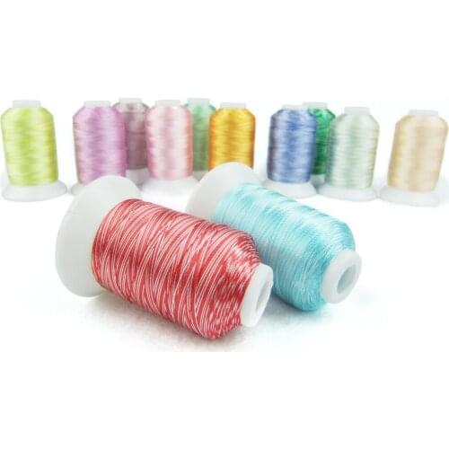 Free shipping 12 popular Variegated Colors 100% Viscose Rayon Embroidery Machine Sewing Thread 500m/mini-king spools