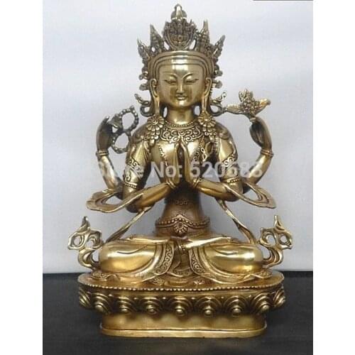 Free shipping Tibetan bronze Four-armed guanyin Buddha statue fast