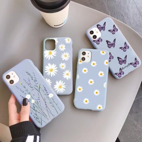 Butterfly Daisy Flower Phone Case For iphone 12 11 Pro Max 12 Mini X XR Xs Max 8 7 6 6s Plus SE 2020 Soft Silicone Phone Case