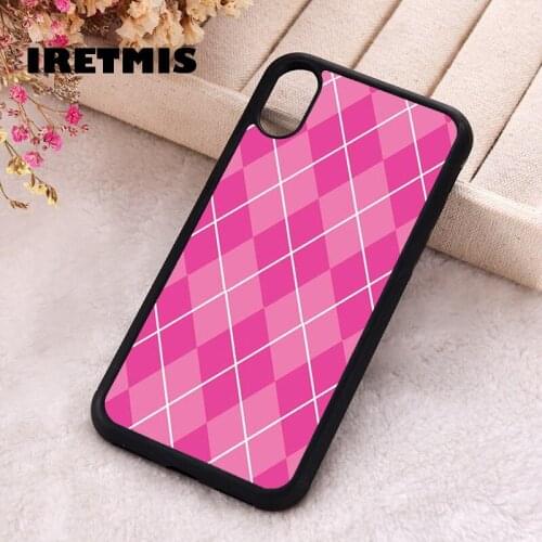 Iretmis 5 5S SE 2020 Phone Cover Case for iPhone 6 6S 7 8 Plus X Xs XR 11 12 Mini Pro Max Silicone Cute Pink Argyle
