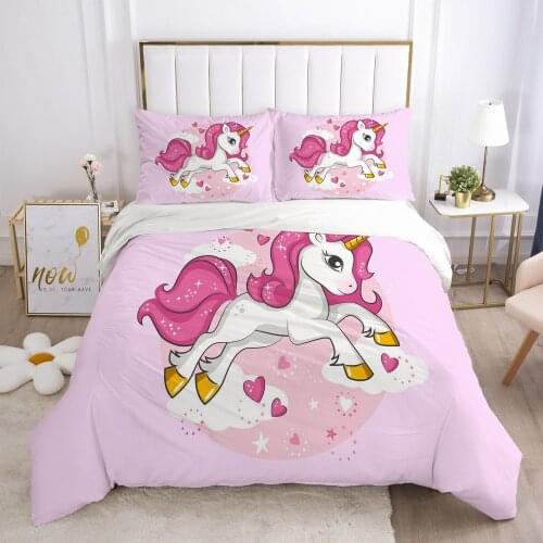 Pink Unicorn Childrens Cartoon Bedding Set Down Quilt Cover Pillowcase Quilt Cover Childrens Bedroom Home Textile Set