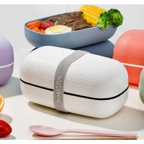 Double Layer Lunch Box Bento Box for Student Office Worker Food Storage Container Box Microwave Simple Style Portable Leakproof