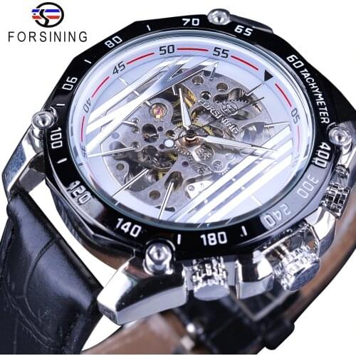 Forsining 2018 White Dial Open Work Design Luminous Hands 2 Decoration Button Mechanial Wristwatches for Men Top Brand Luxury