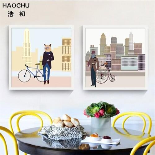 HAOCHU Modern Cartoon Street View Fashion Suit Men Youth Canvas Painting Wall Picture For Kids Room Cafe Shop Wall Home Decor
