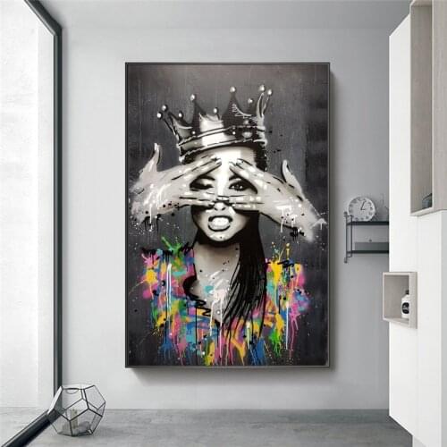 Graffiti Art Abstract Girl With Crown Canvas Posters And Prints Street Art Woman Portrait Paintings Wall Pictures Home Cuadros