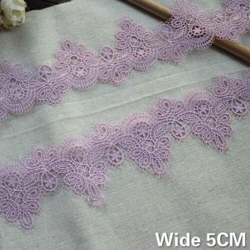 5CM Wide Exquisite Purple Water Soluble Embroidery Guipure Lace Fabric Edge Trim Fringe Ribbon Curtains Dress DIY Sewing Decor