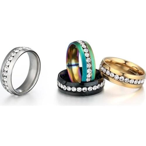 Bling CZ Stone Wedding Bands Rings for Women Jewelry Gold Stainless Steel Simple Love Couple Ring Valentines Day Gift