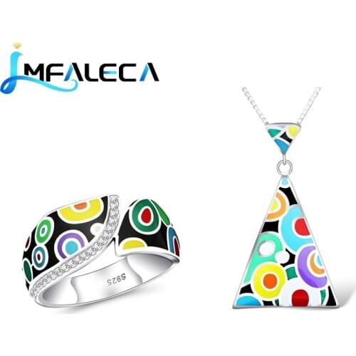LMFALECA 925 Sterling Silver Necklace Ring Sets for Women Dazzling Enamel Decoration Handmade Pendant Chain Luxury Fine Jewelry