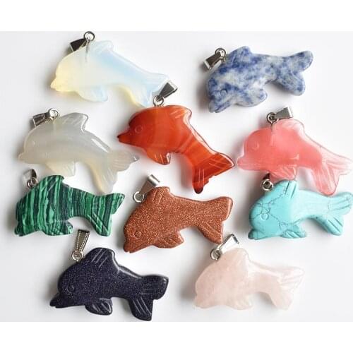2020 fashion hight quality Assorted natural stone carved Dolphin Charms pendants for jewelry making 10pcs/lot Wholesale free