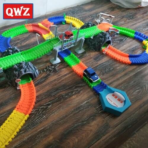 QWZ Railway Luminous Racing Flexible Track Play Set Bend Glow In Dark Electronic Light Car Race Track DIY Toys For Children Gift